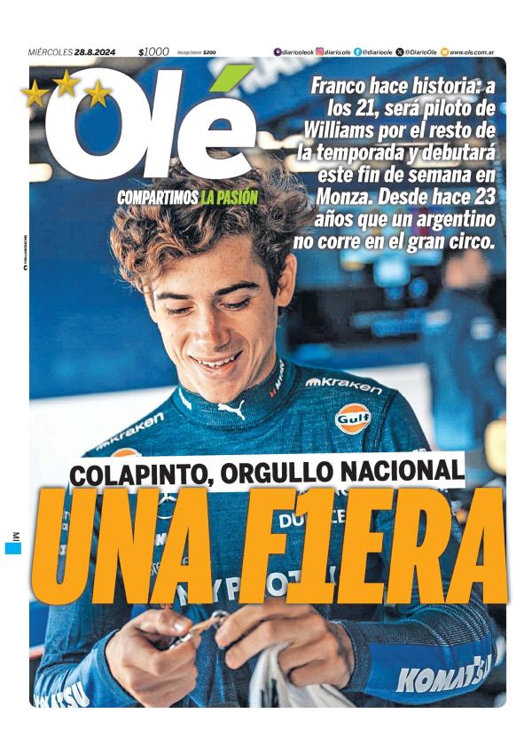 Colapinto, en la tapa de todos los diarios: WhatsApp Image 2024-08-28 at 08.15.53 (1).jpeg